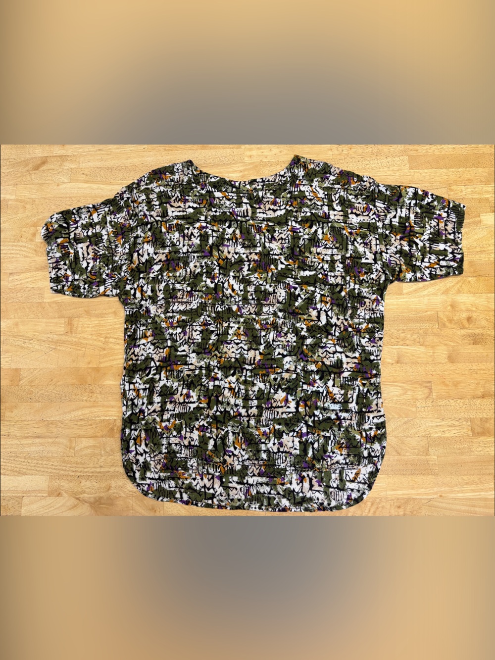 Vintage Tarazzia Design Group 100% Rayon Abstract Geometric Print Shirt Top L